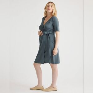 Quince Tencel Jersey Maternity Nursing Wrap Dress in Dark Olive